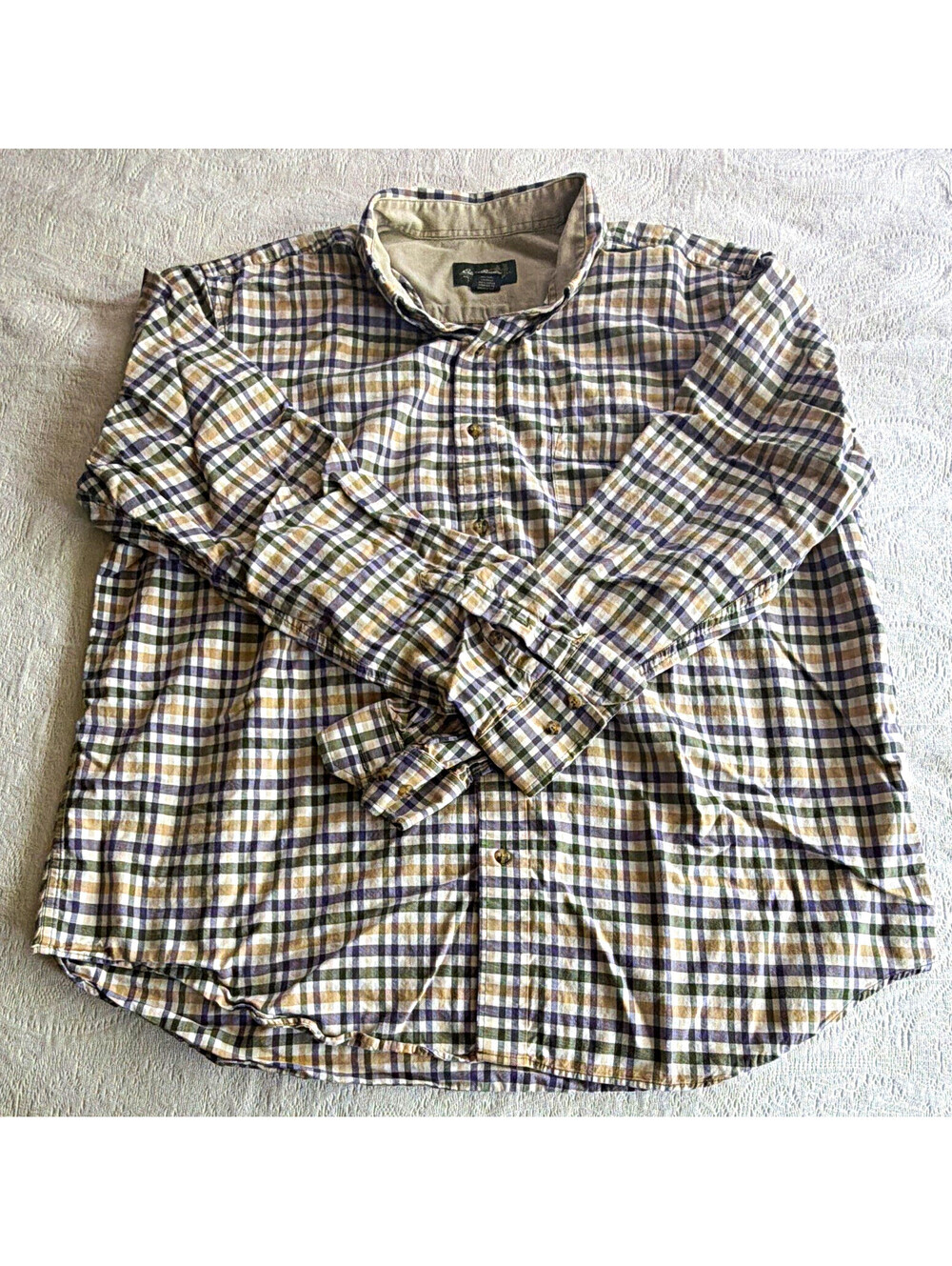 Eddie Bauer Men's XL Plaid Flannel Cotton Shirt Multicolor Pockets Long Sleeve